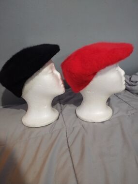 Kangol Angora-Style Beret in Red and Black